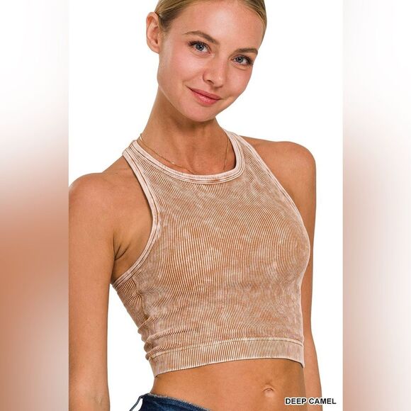 Zenana Outfitters Tops - Zenana Outfitters Deep Camel Knit Crop Top Ntw-6190a